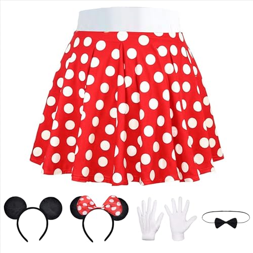 iLuane Rock Punkte Rot Weiß Karneval Kostüm Damen Kostüm Rot Weiß Schwarz für Fasching Karneval Motto Party