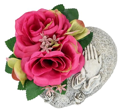 Gesteck aus Kunst-Rosen auf Herz Grabaufleger Rose Grabdeko Friedhofdeko Allerheiligen Blumen Trauerdeko Trauerschmuck Deko Kunstblumen Blumenschmuck Grabgestecke künstlich Kunstpflanze Grabschmuck