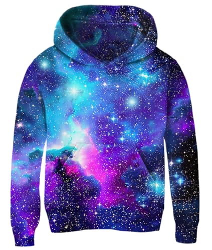 Fanient Jungen Pullover Mädchen Galaxy Fleece Pullover Jacke Hoodie Kinder Sweatshirts mit Taschen 8-11 Jahre,XL