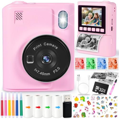 NLMWTI Sofortbildkamera Kinder, 1080P HD Kinderkamera Sofortbildkamera mit 32GB Karte & DruckerPapier