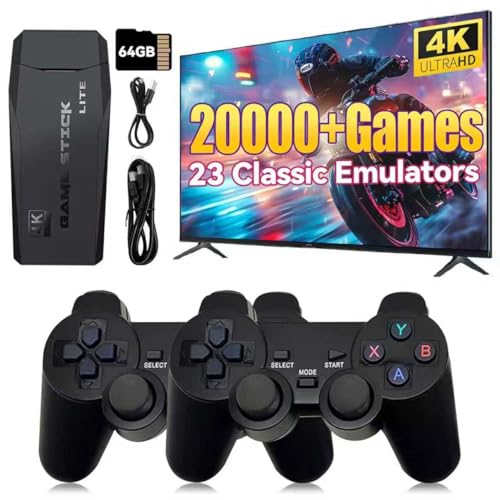 Febotak Retro-Spielkonsolen-Stick mit über 2.000 Spielen, 9 vorinstallierten Emulatoren, 4K HDMI, 2,4G Dual Wireless Controllern, Plug & Play-System, Geschenk für Kinder und Erwachsene