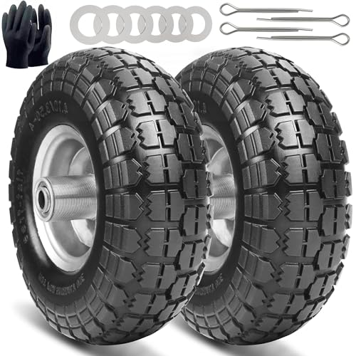 Sackkarrenrad Räder für Sackkarre Vollgummireifen - Vollgummi Reifen 4.10 3.50-4, Bollerwagen Ersatzräder 260 x 85 mm, （ Rad Achse 16mm 2 Stück ）