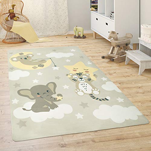 Paco Home Kinderteppich Teppich Kinderzimmer Spielmatte Babymatte rutschfest Modern Tiere Regenbogen Herz, Grösse:120x160 cm, Farbe:Beige