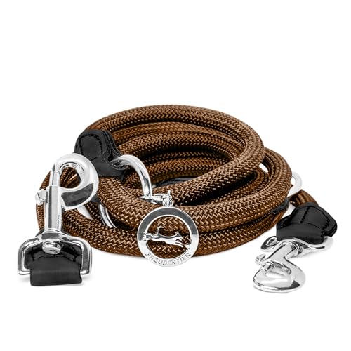 FREUDENTIER Hundeleine 3m verstellbar - Umhängeleine Hund - Führleine zum Umhängen für mittelgroße & große Hunde (braun)