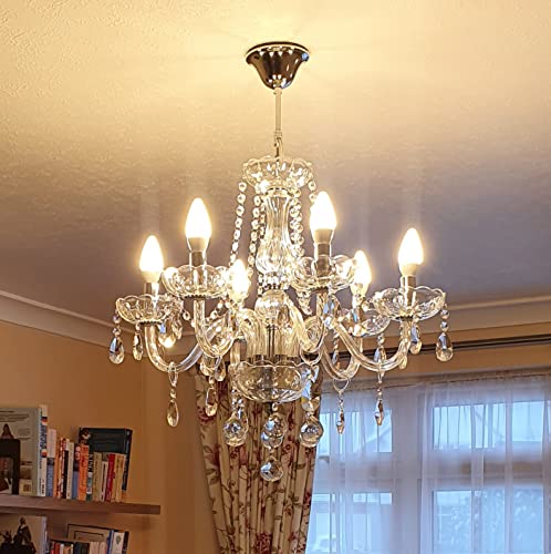 A1A9 Candlestick Kristall-Kronleuchter, klare K9 Kristallglas-Deckenleuchte mit 6 Leuchten für Esszimmer, Wohnzimmer, Flur, Treppenhaus, Größe: D60cm H60cm Kette 60cm