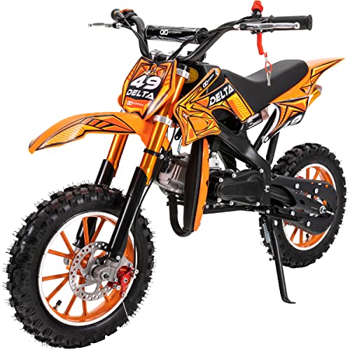 Actionbikes Motors Kinder Mini Elektro Crossbike Delta 49cc | 2-Takt 49ccm Motor - Scheibenbremsen - Bis zu 35-40 km/h- Pocket Bike - Motorrad - Motocross - Dirtbike - Enduro (Orange)