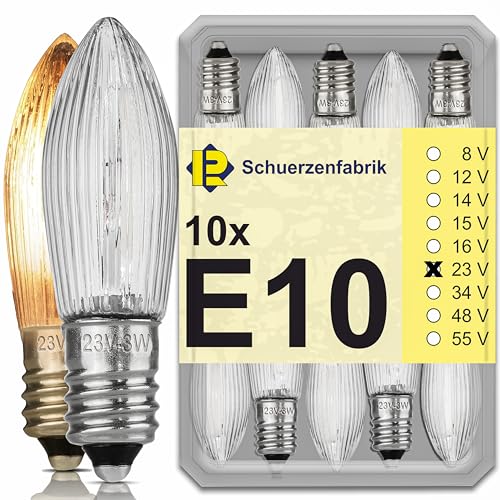 Schuerzenfabrik E10 Spitzkerze 23V 3W 2700K 10 St. Ersatzbirnen Glühbirne Topkerzen für Lichtbögen und Schwibbogen