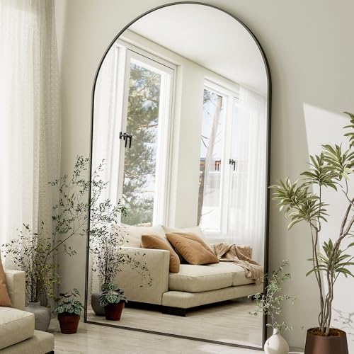 HARRITPURE Ganzkörperspiegel 200x89 cm, Gewölbter Standspiegel mit Aluminiumrahmen, Sicherheits-Hartglas, Vollständige Ansicht, Für Schlafzimmer, Wohnzimmer, Flur, Schwarz