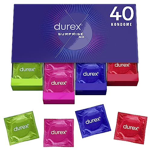 Durex Surprise Me Kondome in stylischer Box - Extra Vielfalt, praktisch & diskret verpackt - für zuverlässigen Schutz mit einem angenehmen Geruch - Großpackung- 40er Pack (1 x 40 Stück)
