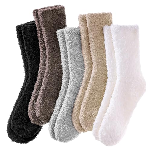 Josnown Kuschelsocken Damen Flauschige Socken aus Korallenfleece Winter Dicke Warme Haussocken 5 Paar Kuschlige Bettsocken Schlafsocken Größe 35-41