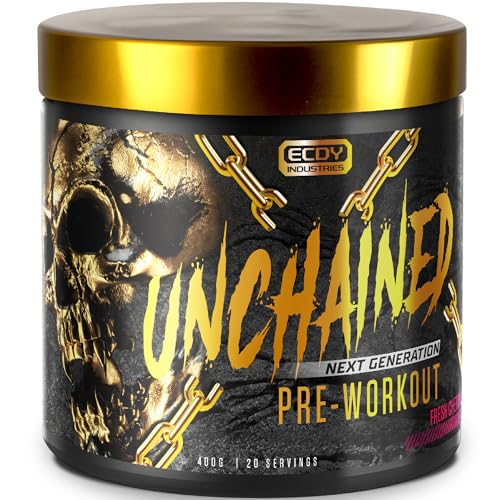 UNCHAINED Pre Workout Booster mit Koffein | 400 g | Fitness Drink mit L-Arginin, L-Citrulin-Malat & Beta-Alanin | Preworkout Booster für 100% Fokus, Pump & Energy | Fresh Cherry