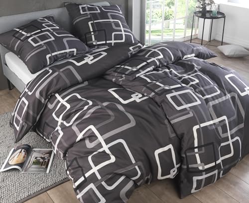 Kuscheli® Bettwäsche 135x200 4teilig - Bettwäsche-Sets mit je 2X Bettbezug 135 x 200 & Kissenbezug 80x80 - ÖkoTex Zertifiziert & für Allergiker geeignet - Karo grau