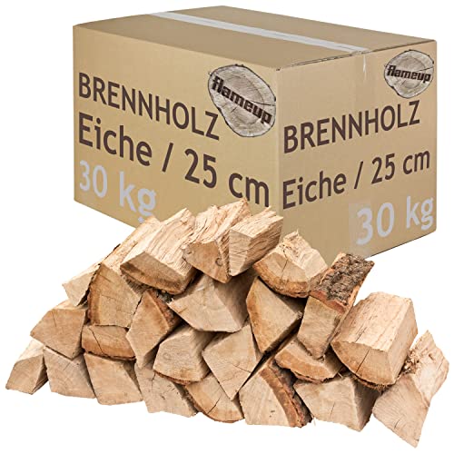 Brennholz Kaminholz Holz Eiche 5-500 kg Für Ofen und Kamin Kaminofen Feuerschale Grill Feuerholz Holzscheite Wood 25 cm kammergetrocknet flameup, Menge:30 kg