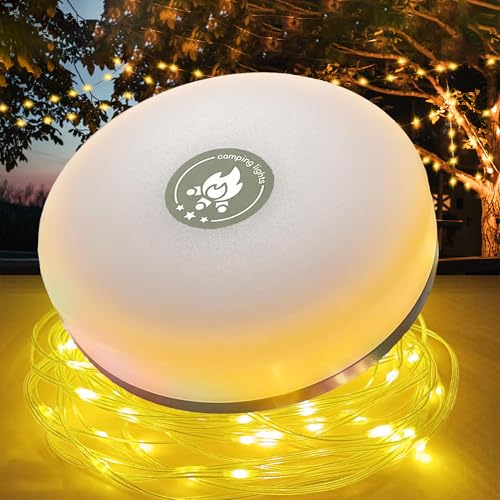 Camping Lichterkette Aufrollbar, Wasserdicht-Langlebig, 4-in-1 USB Aufladung LED Lichterkette,Enthält 10 Fotoclip,8 Beleuchtungsmodi für Camping, Zelt,Hof und Häuser,gemütliche Ecken (10M)