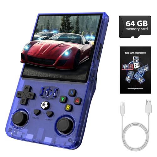 Retro Handheld Game Console R36MAX, Retro Gaming Console with 4.0-in IPS HD Screen, Video Game Consoles with 4000mAh Battery and 30+ Mainstream Emulators, Blau