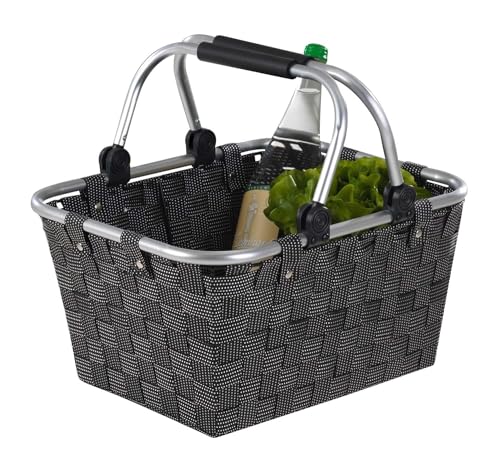 Home4You Einkaufskorb mit Griffen - 40 x 19,5 x 30 cm - Schwarz - Kunststoff - Einkaufstasche Tragekorb Flechtkorb