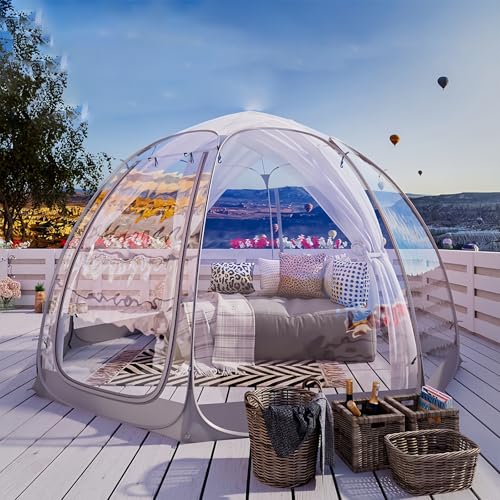 SAIYERUS Iglu-Zelt Bubble Garden Dome Bubble Tent, wetterfestes wasserdichtes Ber-Large Transparent TPU Instant Pop Up Gazebo mit LED-Licht, 8-10 Personen Camping Party Hochzeit (Grau 3,6x3,6x2,2 m)