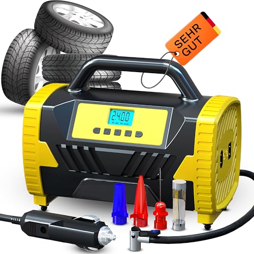 Retoo Tragbarer Elektrischer Kompressor 12V 230V - Ölfrei Mini Luftpumpe 150PSI mit LED-Licht, Start/Stopp & Digitalanzeige - Wiederaufladbare Reifenpumpe für Auto, Motorrad, Fahrrad, Bälle, Camping