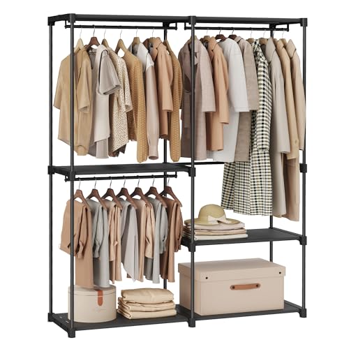 SONGMICS Kleiderschrank offen, Kleiderständer, Kleiderstange, Garderobe, 3 Hängefächer, viel Platz, für Schlafzimmer, Wohnzimmer, 138 x 43 x 182 cm, tintenschwarz RYG025B02