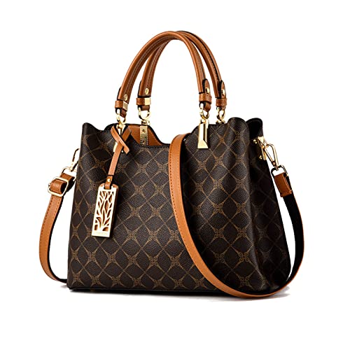 NICOLE & DORIS Frauen Handtasche Elegante Taschen für Damen Modern Tote Bag Mittelgroß Umhängetasche PU Leder Shopper Schultertasche mit Anhänger Braun
