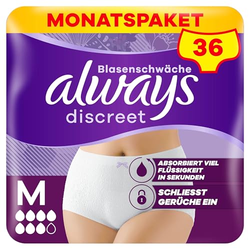Always Discreet Inkontinenz-Höschen Plus für Frauen, M, 36 Höschen, Verhindert Auslaufen Und Gerüche, Angenehm Und Kaum Spürbar