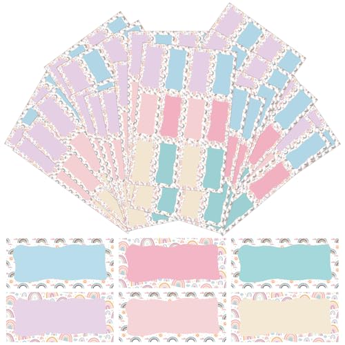 240 Stück Etiketten Selbstklebend Schule, Buchetiketten Schule, Namensetiketten zum Beschriften, 6 Farben Klebeetiketten Schuletiketten 3.5 x 7.5 cm für Schulkind Kinder Junge Mädchen (Stil B)