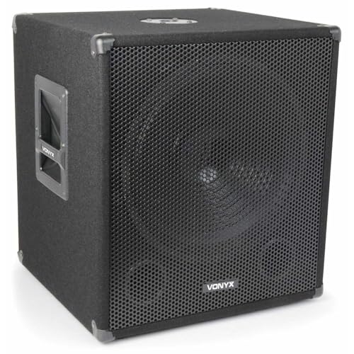 Vonyx SMW15 PA Subwoofer Passiv 15 Zoll - 600 Watt - Bassbox, Passiver Subwoofer, 6,3mm Klinke, Neutrik NL4, 8 Ohm. Stativeinsatz, Tiefpass Filter, Griffmulden Basslautsprecher Passiv- Schwarz