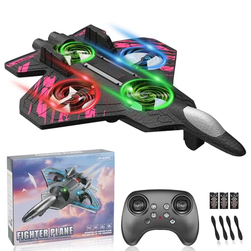 SOARFLY Ferngesteuertes Flugzeug, RC Flugzeug Ferngesteuert,2.4 Ghz Ferngesteuerte Flugzeuge Mit LED,1 Akkus/4 Ersatzpropeller,Rc Plane Drohne 360 ° Flip Modellflugzeug,Geeignet Für Kinder (Rosa)