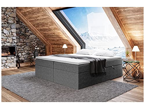 MEBLINI Boxspringbett mit Bettkasten - Gepolstert Doppelbett mit Matratze und Topper - Polsterbett mit Stauraum - Bett ohne Kopfteil - Stauraumbett - Lionel - 180x200 - H3/Dunkelgrau Webstoff