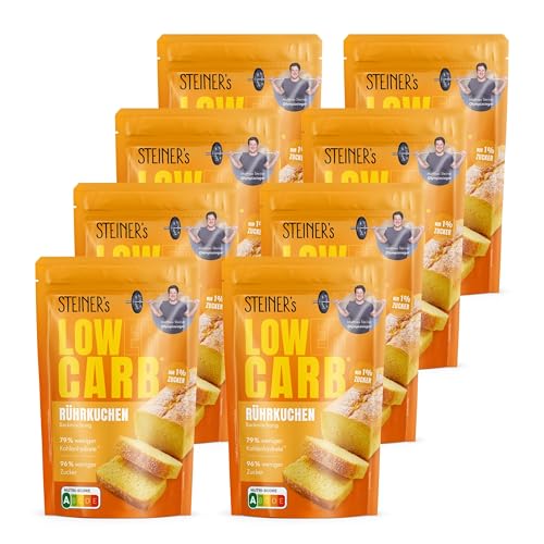 STEINER´s Low Carb Rührkuchen | 79% weniger Kohlenhydrate | Glutenfreie Lebensmittel Backmischung | 96% weniger Zucker | 11g Eiweiß | Auch für Muffins, Apfelkuchen oder Marmorkuchen | 8x 210g Packung