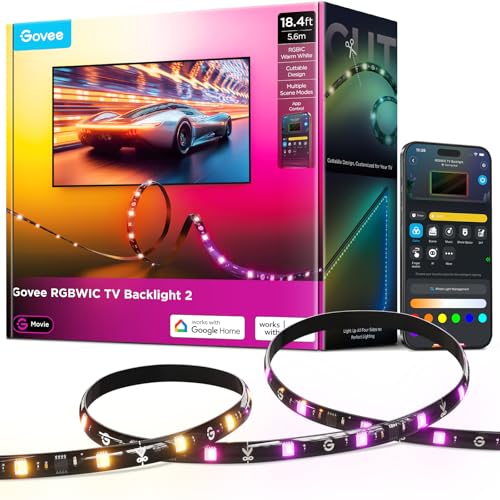Govee TV LED Hintergrundbeleuchtung 2 Schneidbar für 32-86 Zoll TVs, RGBWIC 5,6m Streifen, 210+ Szenen, Matter-fähig, Musiksync, App-Steuerung, Alexa, Einfache DIY-Installation