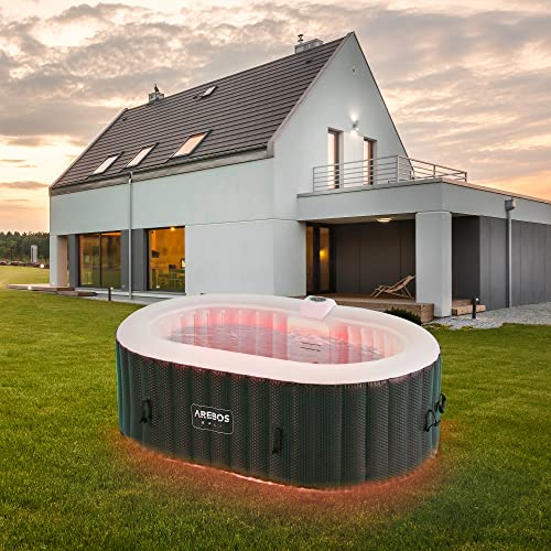 Arebos Whirlpool mit LED Beleuchtung | Aufblasbar | In- & Outdoor | 190x120 cm oval | 2 Personen | 90 Massagedüsen | mit Heizung | 550 Liter | Inkl. Abdeckung | Bubble Spa & Wellness Massage