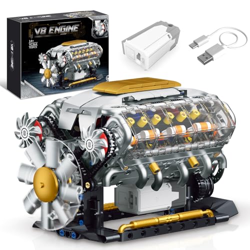QLT QIAOLETONG Ideas V8-Motor-Bausatz für Erwachsene, Bauen Sie Ihr eigenes MOC-Mini-V8-Motor-Modellspielzeug zum Ausstellen, Geschenk für Jungen, Mint-Bauprojekt für Kinder und Jugendliche (703 PCS)