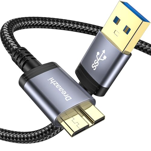 Dreaazhi USB 3.0 Micro B Kable 0.5M, USB3.0A anf Micro B 5Gbps Externe Festplattenkabel Geflecht, Kompatibel mit Toshiba, WD, Seagate Festplatte, Samsung Galaxy S5/ Note 3/Note Pro 12,2 usw