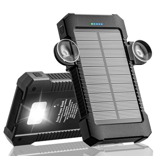 Solar Powerbank 26800 mAh mit Saugnapfhalterung, Powerbank Externe Akkus 3 USB Anschlüsse mit Taschenlampen Dauerlicht/SOS/Stroboskop wasserdichte Outdoor Solar Ladegerät für Handy