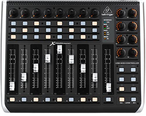 Behringer X-TOUCH COMPACT Universeller USB/MIDI Controller mit 9 Touch-Sensitiven Motorfadern für Musikproduktion und Live-Performance