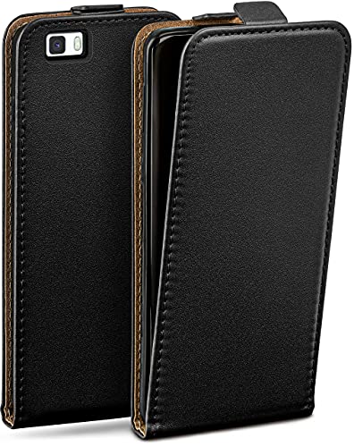moex Flip Case für Huawei P8 Lite 2015 Hülle klappbar mit 360 Grad Schutz, Handyhülle mit Displayschutz, PU Leder Handytasche Lederhülle, Flip Case Cover Klapphülle, Schwarz