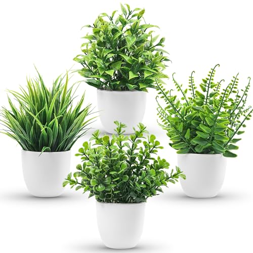 Der Rose Künstliche Pflanzen, Kleine Topfpflanze Künstlich für Wohnzimmer, Schlafzimmer, Badezimmer, bücherregal,Tischdeko, 4 Stück