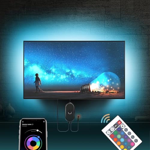 Mexllex Led TV Hintergrundbeleuchtung 55-75 zoll, 4M LED Streifen mit Bluetooth Smart Led App Steuerbar led backlight,USB Led Beleuchtung Hintergrundbeleuchtung Fernseher Musicsync