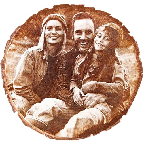 Manevito Personalisierte Baumscheibe mit Gravur - Fotogravur - Fotogeschenke - Personalisierte Geschenke - Geburtstagsgeschenke - Geschenk mit Foto - Inkl. Ständer - Hochzeitsgeschenke für Brautpaar