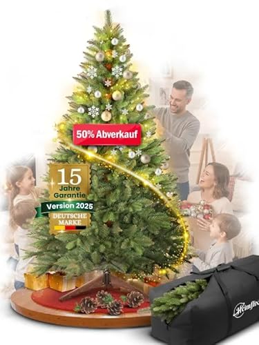 Künstlicher Weihnachtsbaum 220 cm - PVC & Spritzguss Tannenbaum künstlich mit Ständer - Premium Weihnachtsbaum künstlich 220cm - PVC Christbaum wie echt naturgetreu - Outdoor & Indoor Christmas Tree