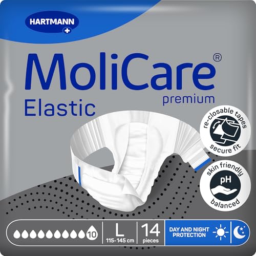 MoliCare premium Elastic Inkontinenzslips – 10 Tropfen | Hochsaugfähige Einwegwindeln für Männer und Frauen mit sehr schwerer Inkontinenz für die Nacht | 14 Stück