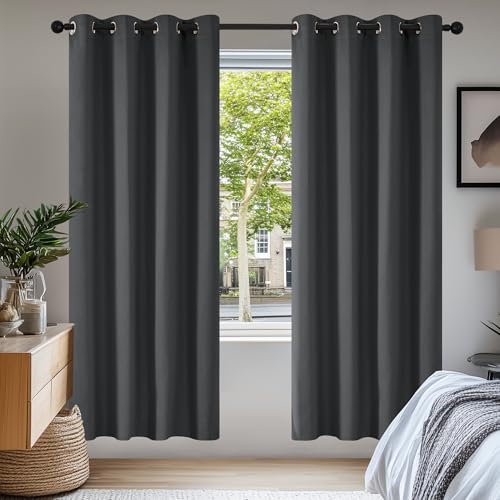 Deconovo Gardinen Blickdichte Vorhänge Verdunklungsvorhänge 2er Set H175 x B140 cm Wohnzimmer Curtains mit ösen Dunkelgrau