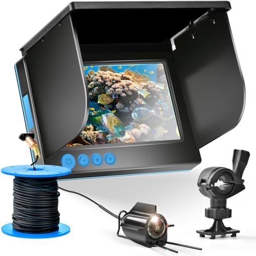 Unterwasserkamera Angeln Fischfinder mit 5 Zoll IPS Display,Fish Finder Camera,220° Weitwinkel Infrarot Nachtsicht,Host IP65 wasserdicht,Unterwasser Live Kamera für EIS, Fluss und Boot
