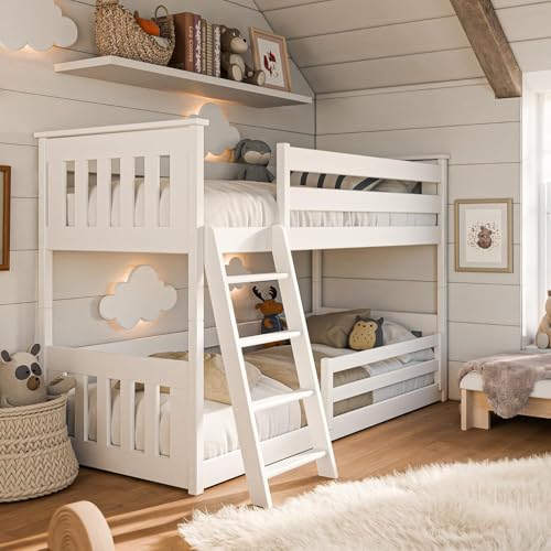 Kids Collective Hochbett 90x200 cm mit Rausfallschutz & Zwei Lattenroste in weiß Mädchen Jungen Bett Kinderbett Jugendbett 90x200 cm | von 4. bis 18. Lebensjahr