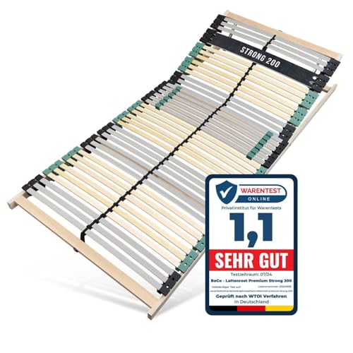 Sleepneo Lattenrost 140x200 Premium Strong bis 200Kg, Kopfteil verstellbar, 7-Zonen-Lattenrost mit 42 Latten, Made in Germany, extra stabil aus Buchenholz