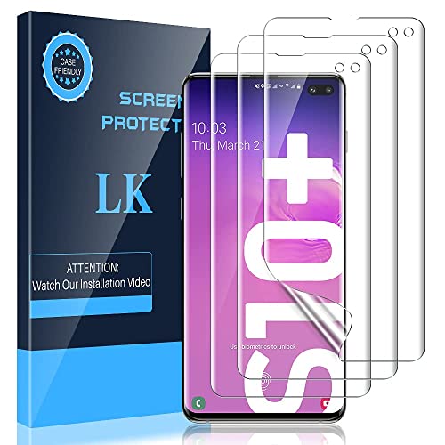 LK 3 Stück Schutzfolie kompatibel mit Samsung Galaxy S10 Plus, S10 Plus Folie, Fingerabdruck-ID unterstützen Blasenfreie Klar HD Weich TPU Displayschutzfolie