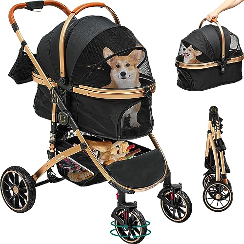 YITAHOME Hundewagen 3 in 1 Hundebuggy Bis 20kg, Klappbar, Hundewagen für Kleine Hunde, Hundebuggy Kleine Hunde, Hunde Buggy, Katzenwagen, Faltbar Hund Kinderwagen, Tragbarer Kinderwagen (Schwarz)