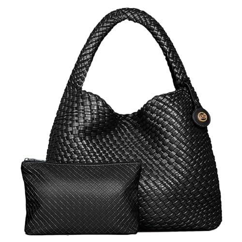 PS PETITE SIMONE Shopper Tasche Damen Tote Bag Geflochtene Tasche Handtasche Damen mit Handgelenkstaschen Mode Umhängetasche Schultertasche für Schule Arbeit Reisen Einkaufen Hazel