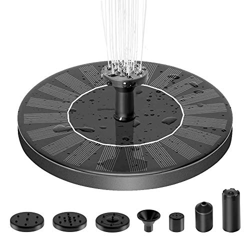 Solar Springbrunnen Solar Teichpumpe mit 1W Solar Panel Solarbrunnen Solar Schwimmender Fontäne Pumpe mit 6 Fontänenstile für Garten Vogel-Bad Teich Fisch-Behälter (1W)
